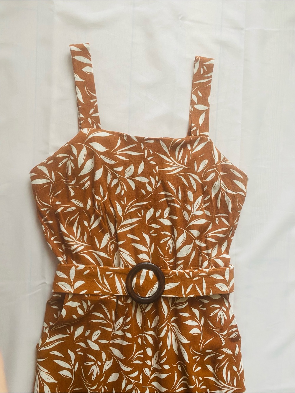 Monteau Rust Leaf-Print Wide-Leg Belted Jumpsuit - Picture 3 of 16